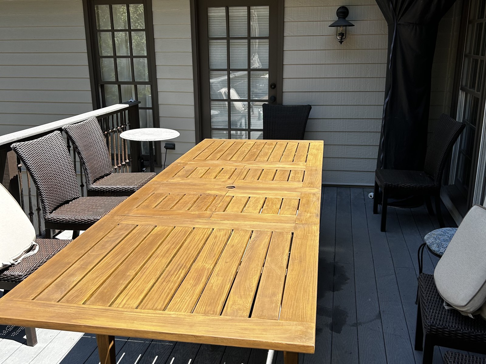 Restored teak dining table, after