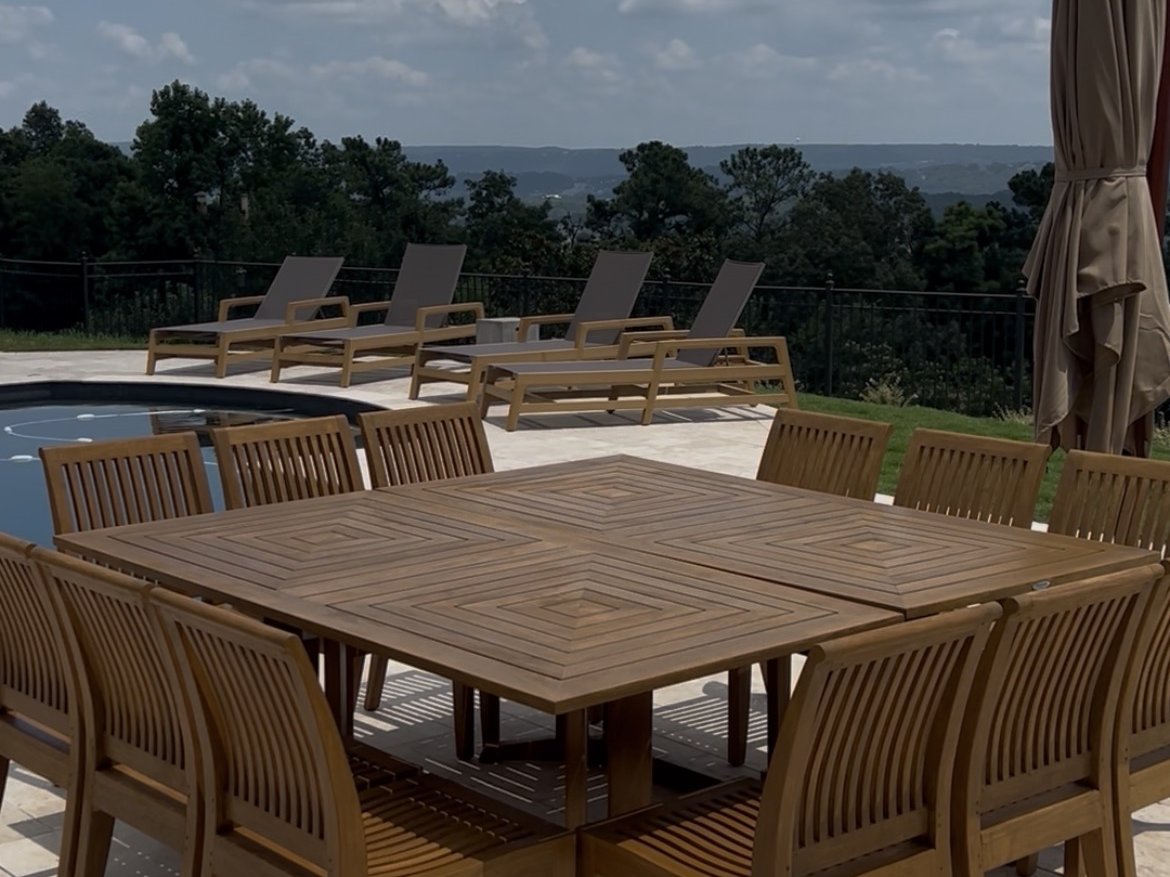 Restored teak dining table and chairs, after
